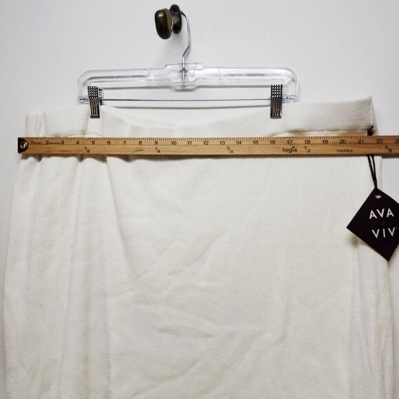 Ava & Viv Womens Ribbed Knit Midi Skirt plus Size 3X White Stretch Elastic Waist - Picture 6 of 8